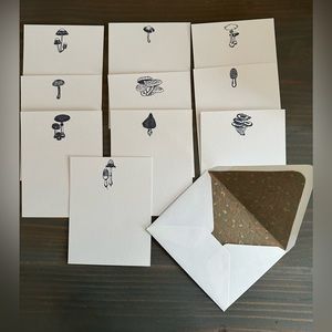 Mushroom Notecards - set of 10 cards with lined envelopes